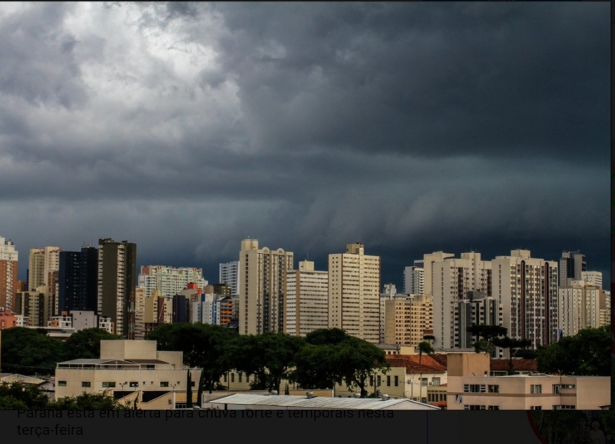 Paraná está em alerta para chuva forte e temporais nesta terça-feira